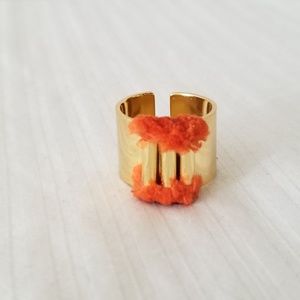 Goldtone Ring, Adjustable with Orange Fringe
